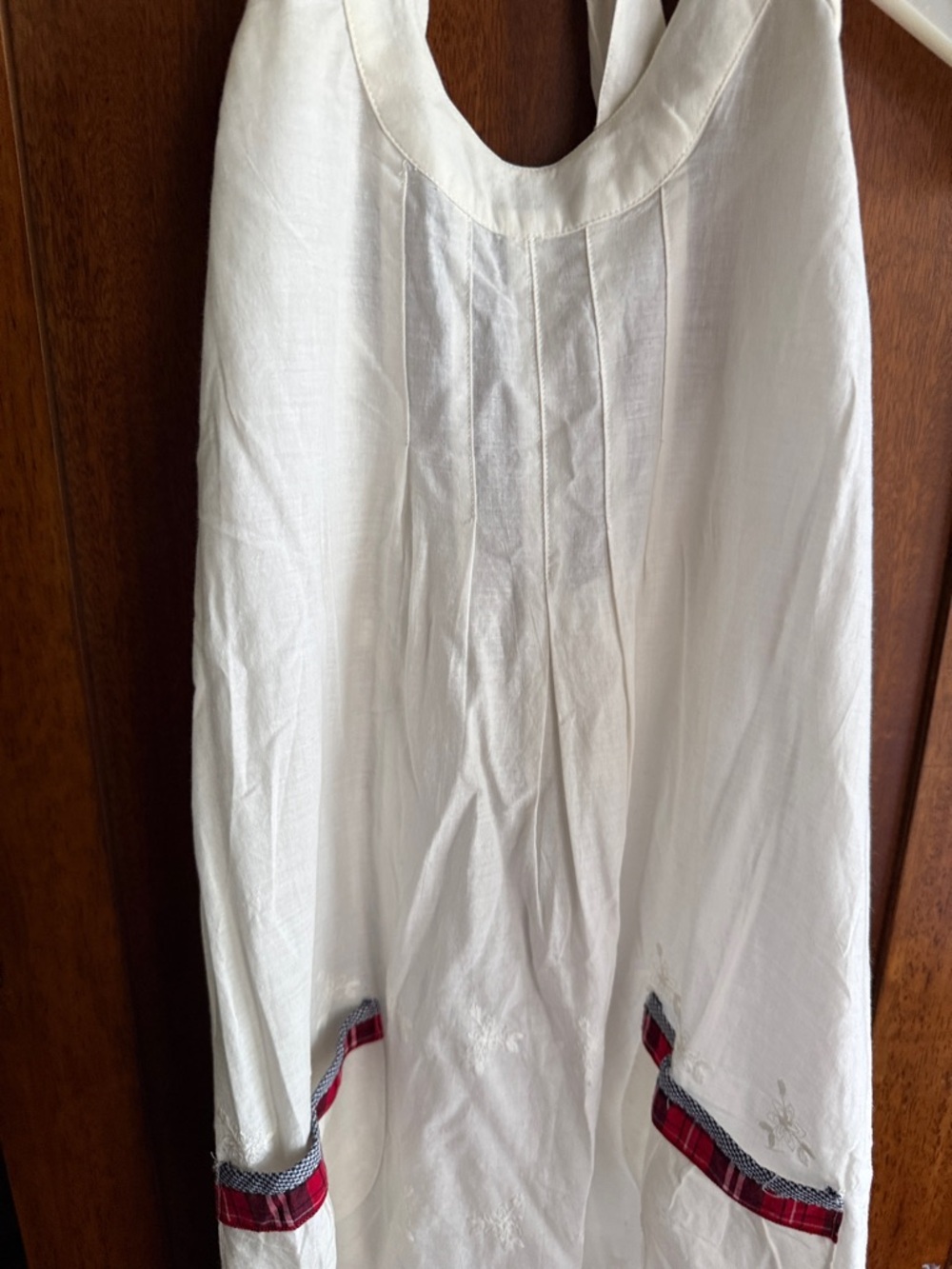 White Halter Top Cotton Tunic/Dress with Plaid Trim